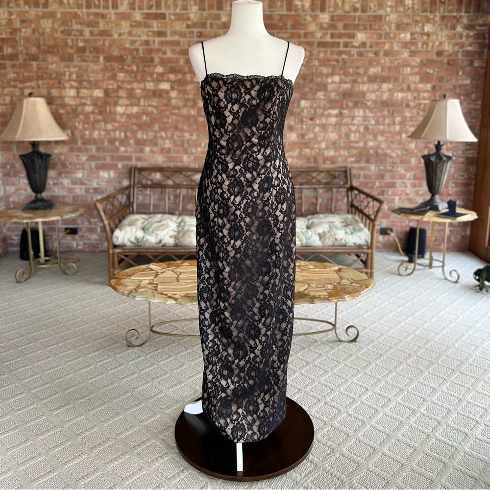 Arianna by Rachel Kaye Black Lace Nude Illusion Evening Maxi Dress 6 Cocktail - Picture 3 of 17